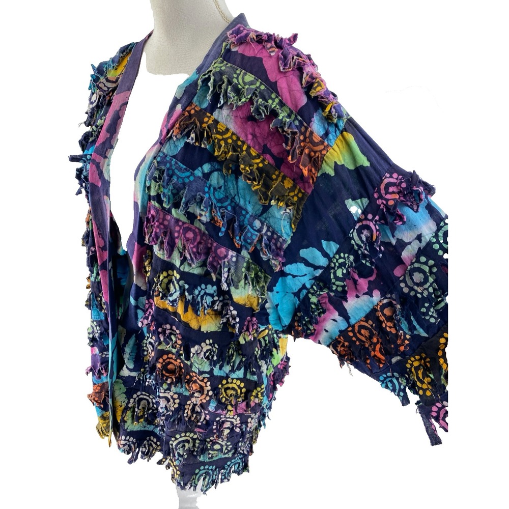 Paula Sweet Muslin Mink Art To Wear Vtg Fringe Cardigan Sweater Colorblock - Picture 8 of 14